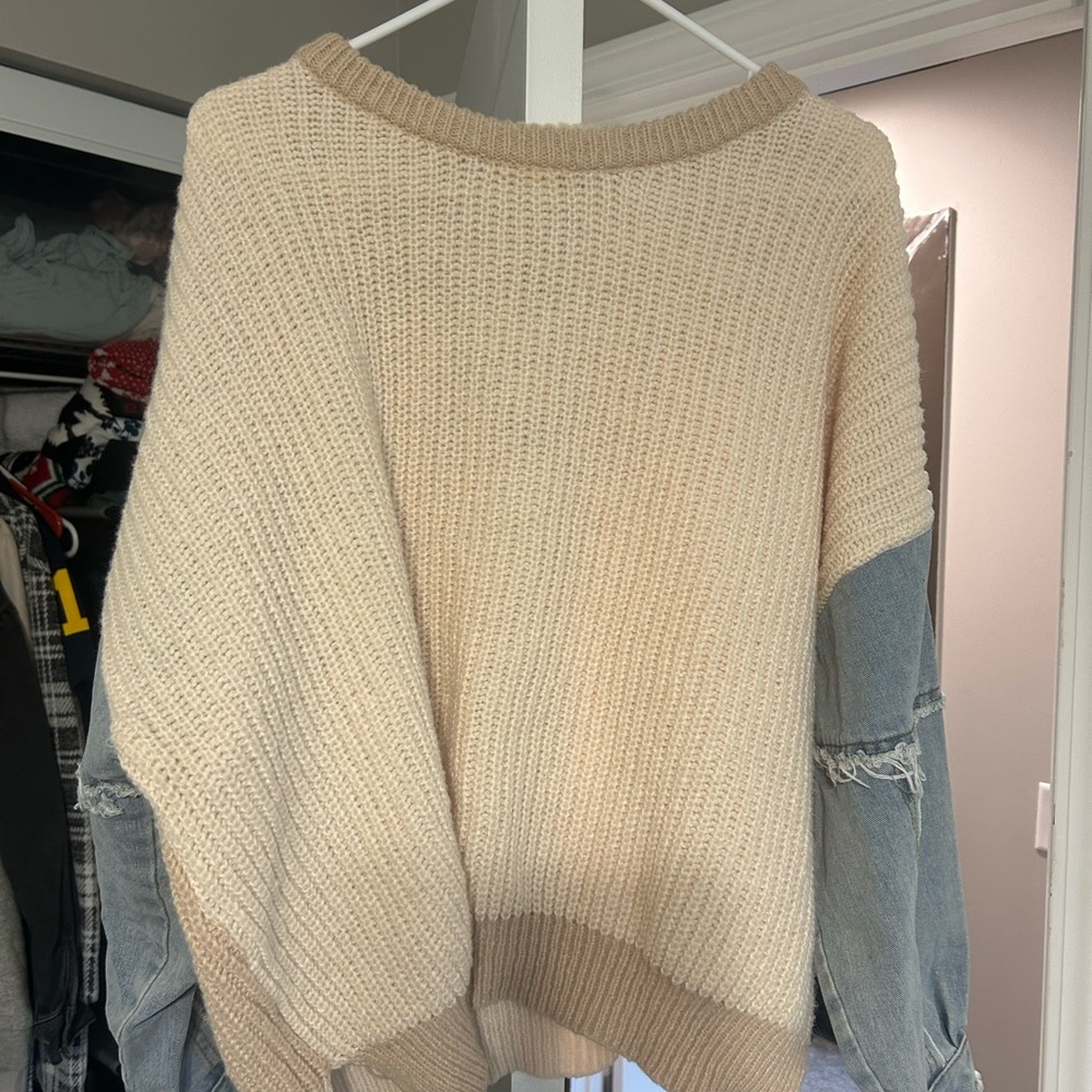 Women's Sweater cream/beige with denim arms, large